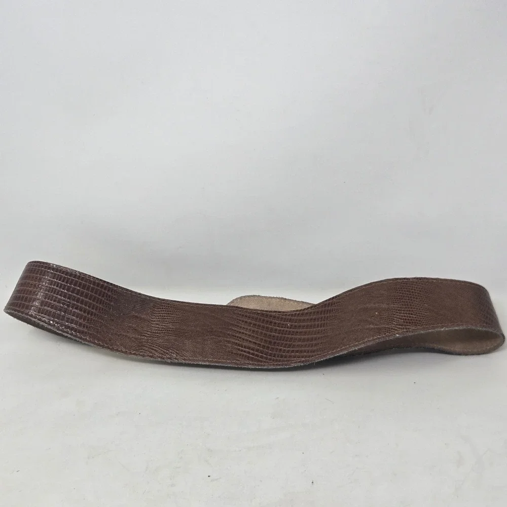 Calderon Vintage‎ Brown Lizard Embossed Leather Wide Waist Belt Gold Buckle L
